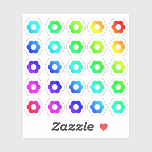 たくさんのカラフル花びら小さな虹の花形 シール (シート)