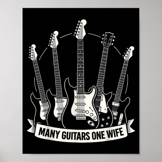 たくさんのギターと一人の妻 面白いミュージシャン ギタリストのユーモア ポスター (正面)