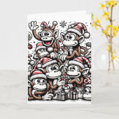 たくさんのクリスマスサル カード (黄色い花)