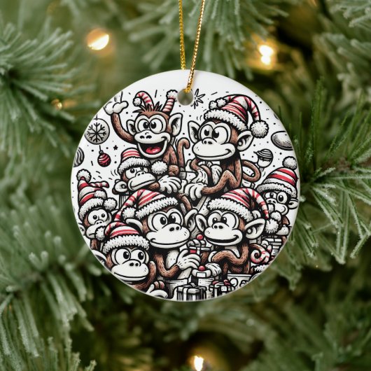 たくさんのクリスマスサル セラミックオーナメント (ツリー)