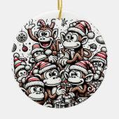 たくさんのクリスマスサル セラミックオーナメント (正面)