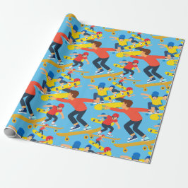 たくさんのスケートボーダー ラッピングペーパー