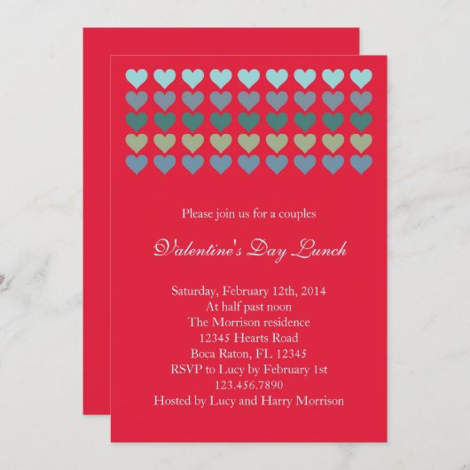 たくさんのハートバレンタインデイ招待状 招待状 (正面/裏面)
