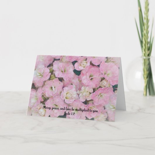 たくさんのピンクの花がバイブルの詩を愛する カード (正面)