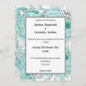 たくさんのフローラかわいらしアクアシルバーホワイト結婚ズ 招待状 (正面/裏面)