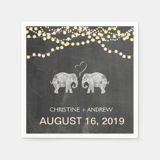 たくさんのラブゾウの光の列カスタム列 スタンダードカクテルナプキン (正面)