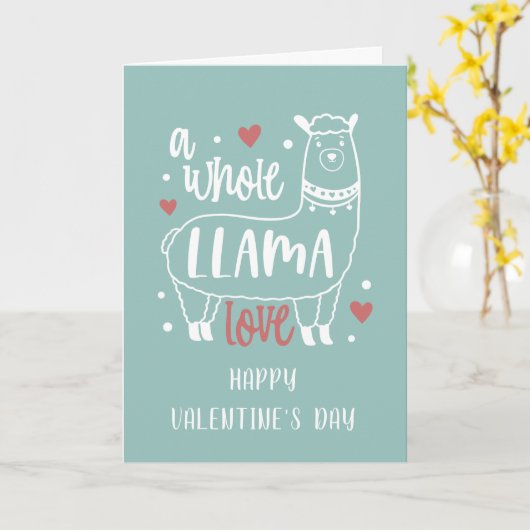 たくさんのラマがバレンタインデーのカードを愛している カード (黄色い花)
