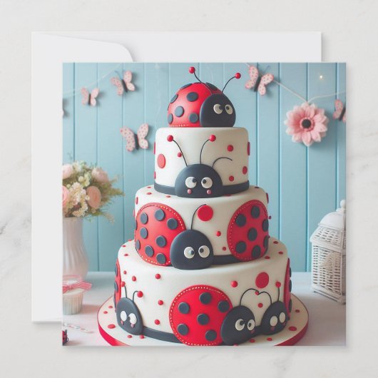 たくさんのレディーバグ子供の誕生日ケーキ カード (正面)