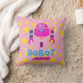 たくさんのロボットと名付けられた女子ロボットデコールピンク クッション (ブランケット)