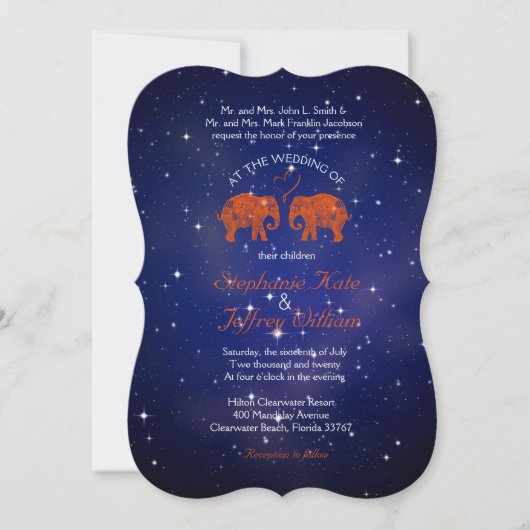 たくさんの愛/ゾウのオレンジ色の結婚式の招待 招待状 (正面)