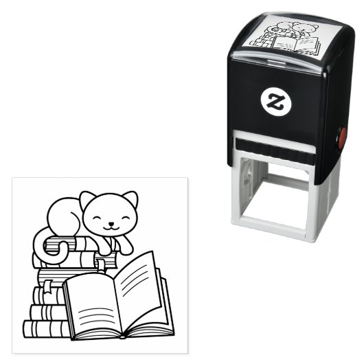 たくさんの本に乗ったかわいい猫|過去記事 セルフインキングスタンプ (インサイチュ)