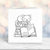 たくさんの本に乗ったかわいい猫|過去記事 セルフインキングスタンプ