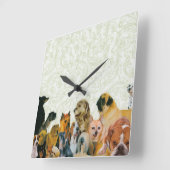 たくさんの犬コラージュ スクエア壁時計 (傾斜)