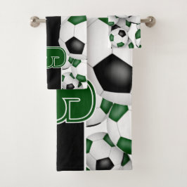 たくさんの緑の黒いチームがサッカーボールに色をつける バスタオルセット
