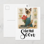たくさんの花に囲まれた猫 早く治ってね ポストカード (正面/裏面)