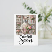 たくさんの花に囲まれた猫 早く治ってね ポストカード (スタンド正面)