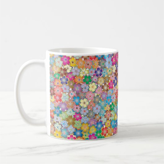 たくさんの花のフローラカラフル色 コーヒーマグカップ (左)