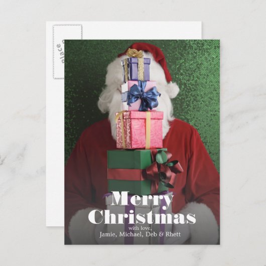 たくさんの贈り物を持ったサンタ シーズンポストカード (正面/裏面)