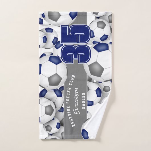 たくさんの青い灰色のサッカーボールのチームのスピリットギフト ハンドタオル (ハンドタオル)