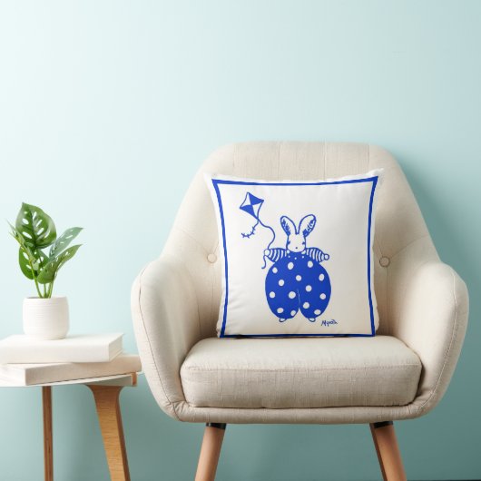 たこ枕のついた青と黄色のバニー クッション (椅子)