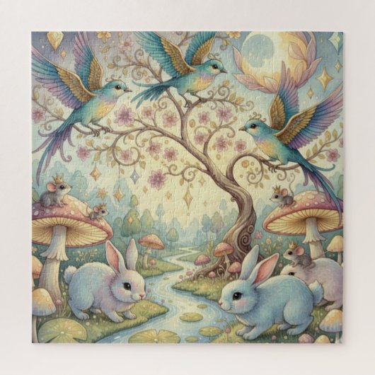 たそがれのウサギと鳥の森 Whimsy Grove ジグソーパズル (縦)