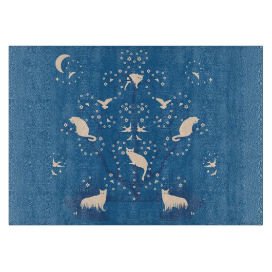 たそがれの雄猫のガラスまな板 カッティングボード (正面)