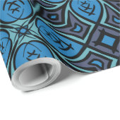 たそがれ光る花，青，花，花びら，黒 ラッピングペーパー (ロールコーナー)