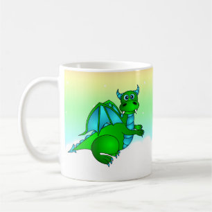 たそがれ飛行-かわいい緑及び青のドラゴン コーヒーマグカップ