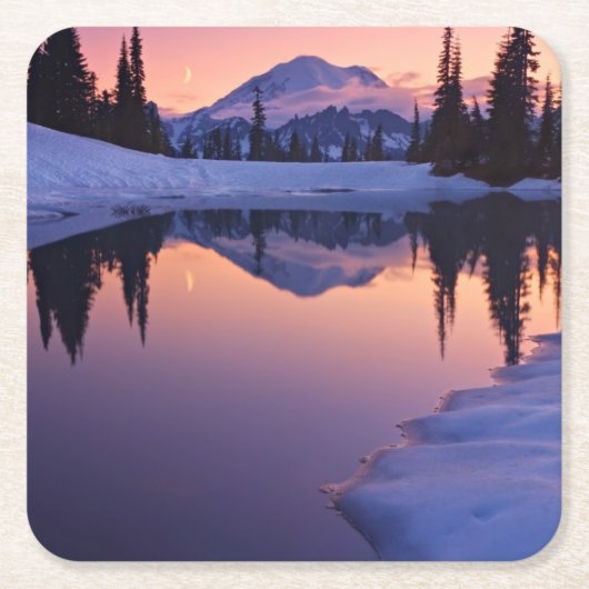 たそがれ、ターンおよび三日月形の月 スクエアペーパーコースター (正面)