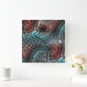 たたいたガラスを通して爬虫類の皮膚のように見える スクエア壁時計 (ホーム)