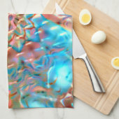 たたきガラスの下で開花した桃とアクア キッチンタオル (四つ折り)