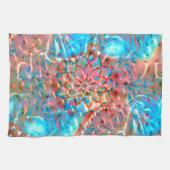 たたきガラスの下で開花した桃とアクア キッチンタオル (横)