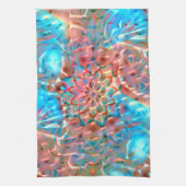 たたきガラスの下で開花した桃とアクア キッチンタオル (縦)