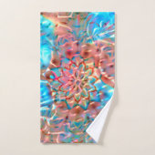 たたきガラスの下で開花した桃とアクア バスタオルセット (ハンドタオル)