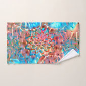 たたきガラスの下で開花した桃とアクア バスタオルセット (ハンドタオル)