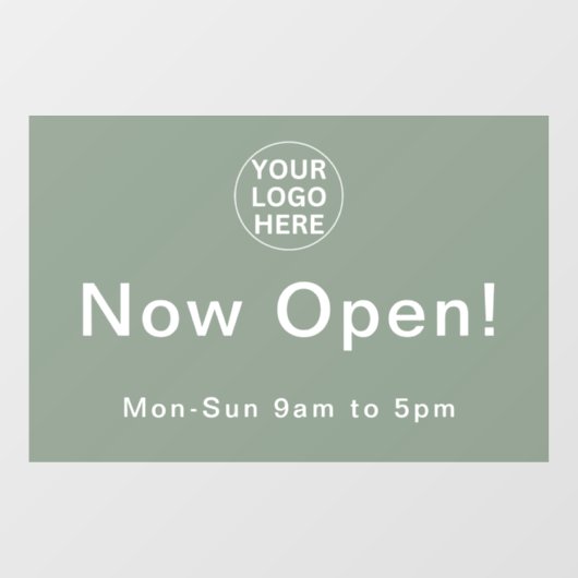 ただいまオープン l 営業時間開始 セージグリーンロゴ ウィンドウサイン (シート)
