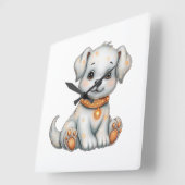 ただそこにいる子犬 スクエア壁時計 (傾斜)
