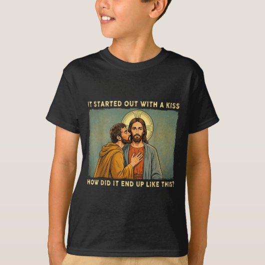 ただのキスだったのに jesus & judas meme おもしろ tシャツ (正面)