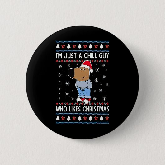 ただのクリスマス好きなやんちゃな男、クリスマスの醜いセーター 缶バッジ (正面)