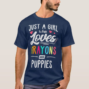 ただのクレヨンが好きな女の子と子犬が好きな子供 Tシャツ