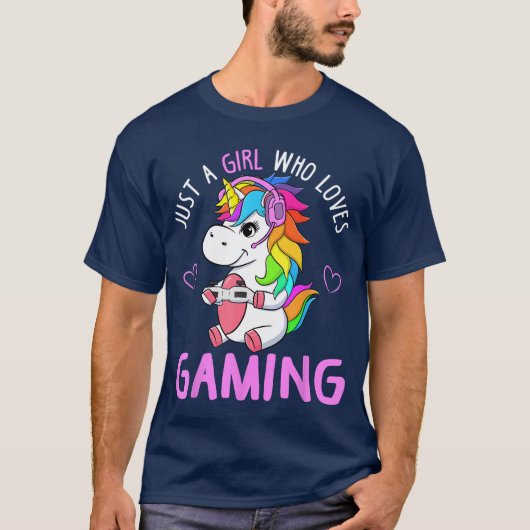 ただのゲームが好きなかわいいゲーマー少女ユニコーンジ Tシャツ (正面)