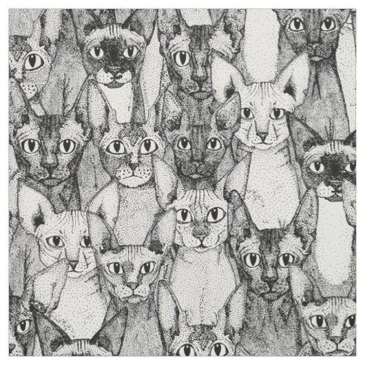 ただのスフィンクス·キャッツ·白黒 ファブリック (見本)