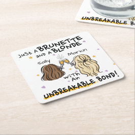 ただのブルネットとブロンドの名前をカスタムするコースター スクエアペーパーコースター
