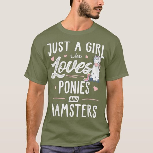 ただのポニーが好きでハムスターも好きな女の子のギフト Tシャツ (正面)
