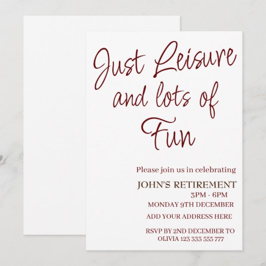 ただの余暇と楽しい退職生活 招待状 (正面/裏面)