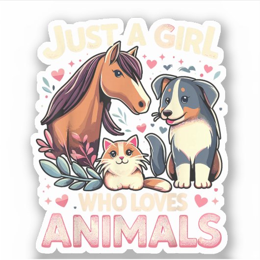 ただの動物好きな女の子 かわいい動物愛好家 シール (正面)
