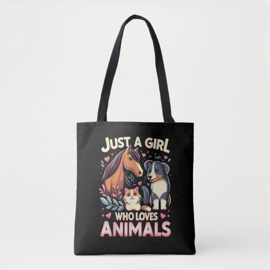 ただの動物好きな女の子 動物が大好きな人へ トートバッグ (正面)