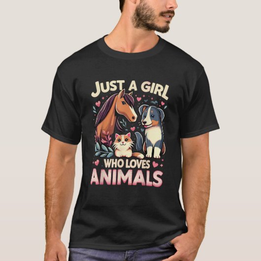 ただの動物好きな女の子 動物が大好きな人へ Tシャツ (正面)
