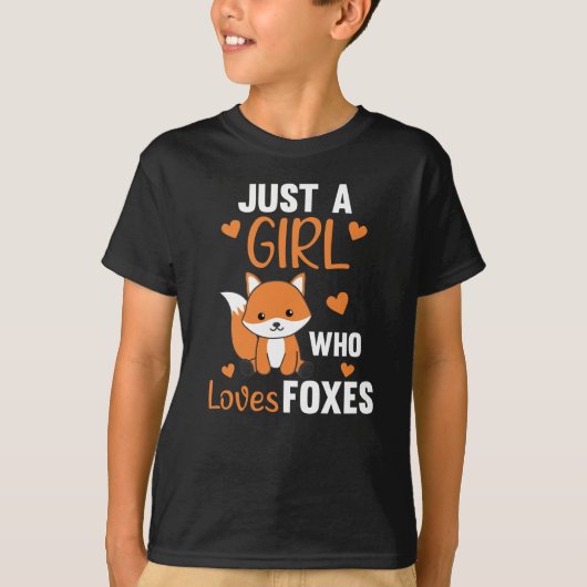 ただの女の子がキツネを愛しおもしろいキツネ Tシャツ (正面)