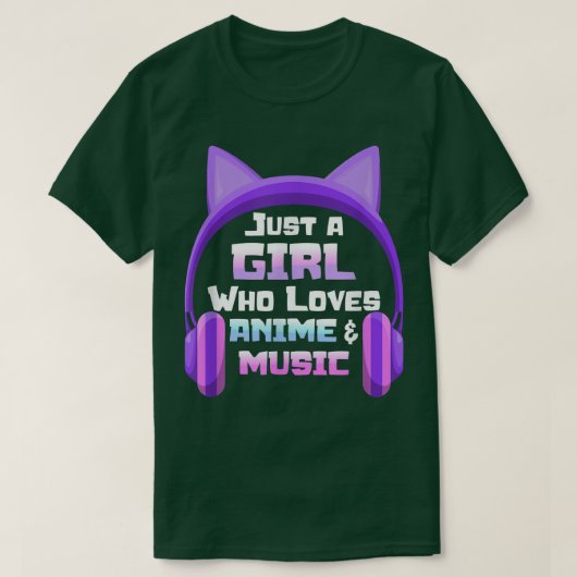 ただの少女がアニメと音楽アニメのヘッドホンを好む Tシャツ (デザイン正面)